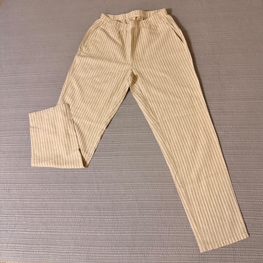 Eileen Fisher Women's Tan White Organic Cotton Pull On Pants Elastic Waist XXS